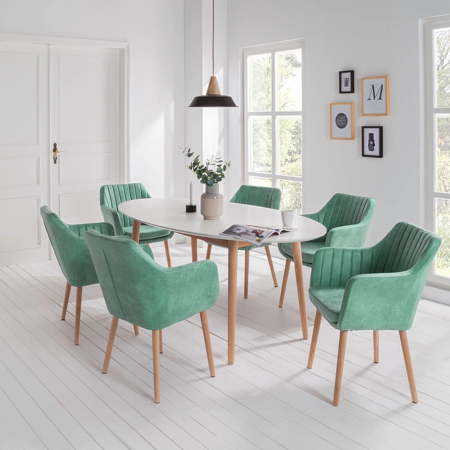 Mørteens Chaise à accoudoirs Leedy IV - Imitation cuir / Chêne massif - Vert menthe - 1 chaise 2 Mørteens Chaise à accoudoirs Leedy IV - Imitation cuir / Chêne massif - Vert menthe - 1 chaise – Image 2