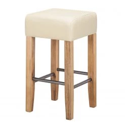 Ars Natura Tabouret de bar Delia - Acacia massif / Imitation cuir - Crème