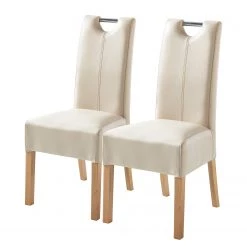 Ars Natura Chaises Lenya (lot de 2) - Imitation cuir beige / Hêtre naturel