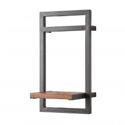 Ars manufacti Étagère murale Manchester - Acacia massif / Métal - Acacia / Anthracite - 22 x 40 cm