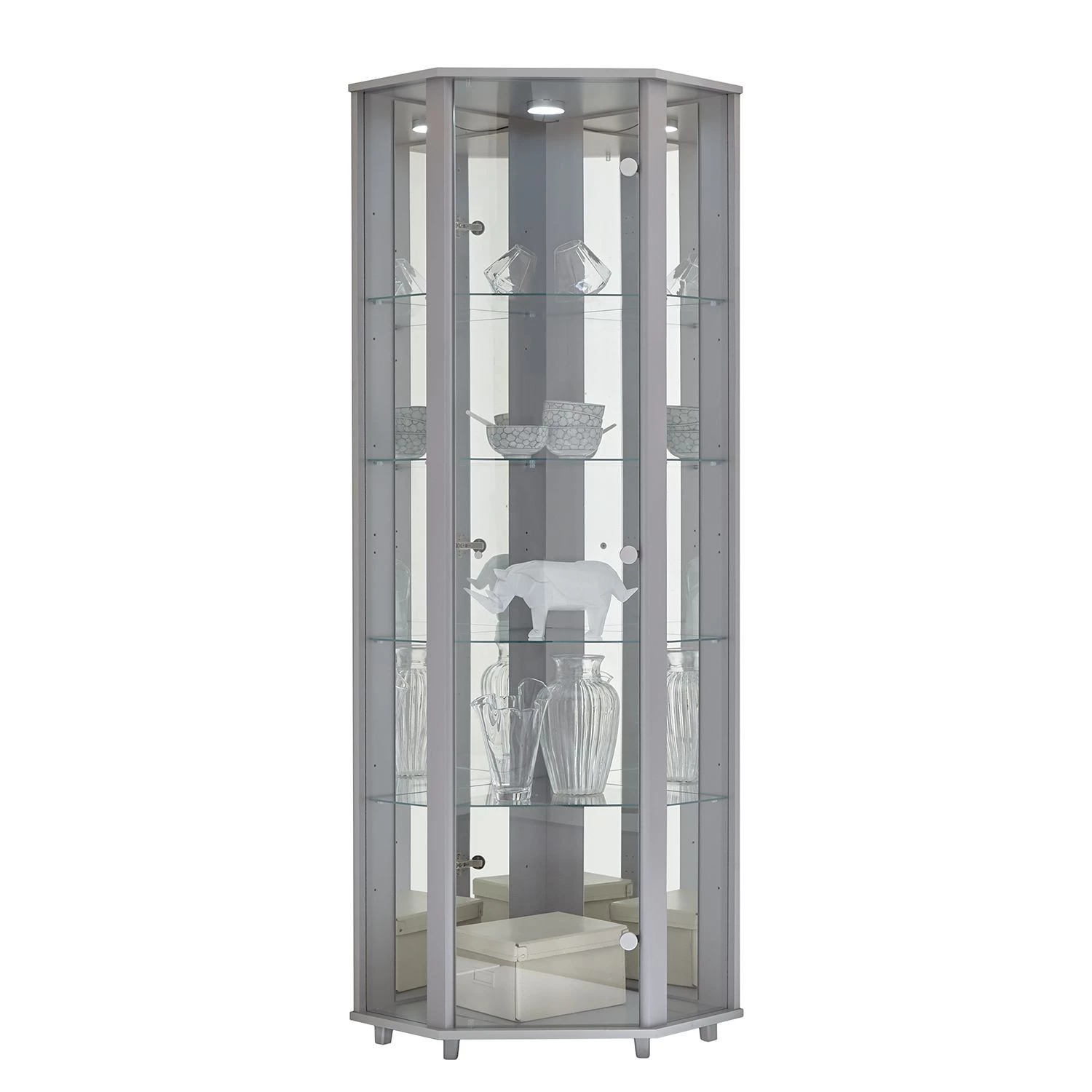 Fredriks Vitrine d'angle Amalia I - Éclairage inclus - Imitation hêtre - Argenté 4 Fredriks Vitrine d'angle Amalia I - Éclairage inclus - Imitation hêtre - Argenté – Image 4