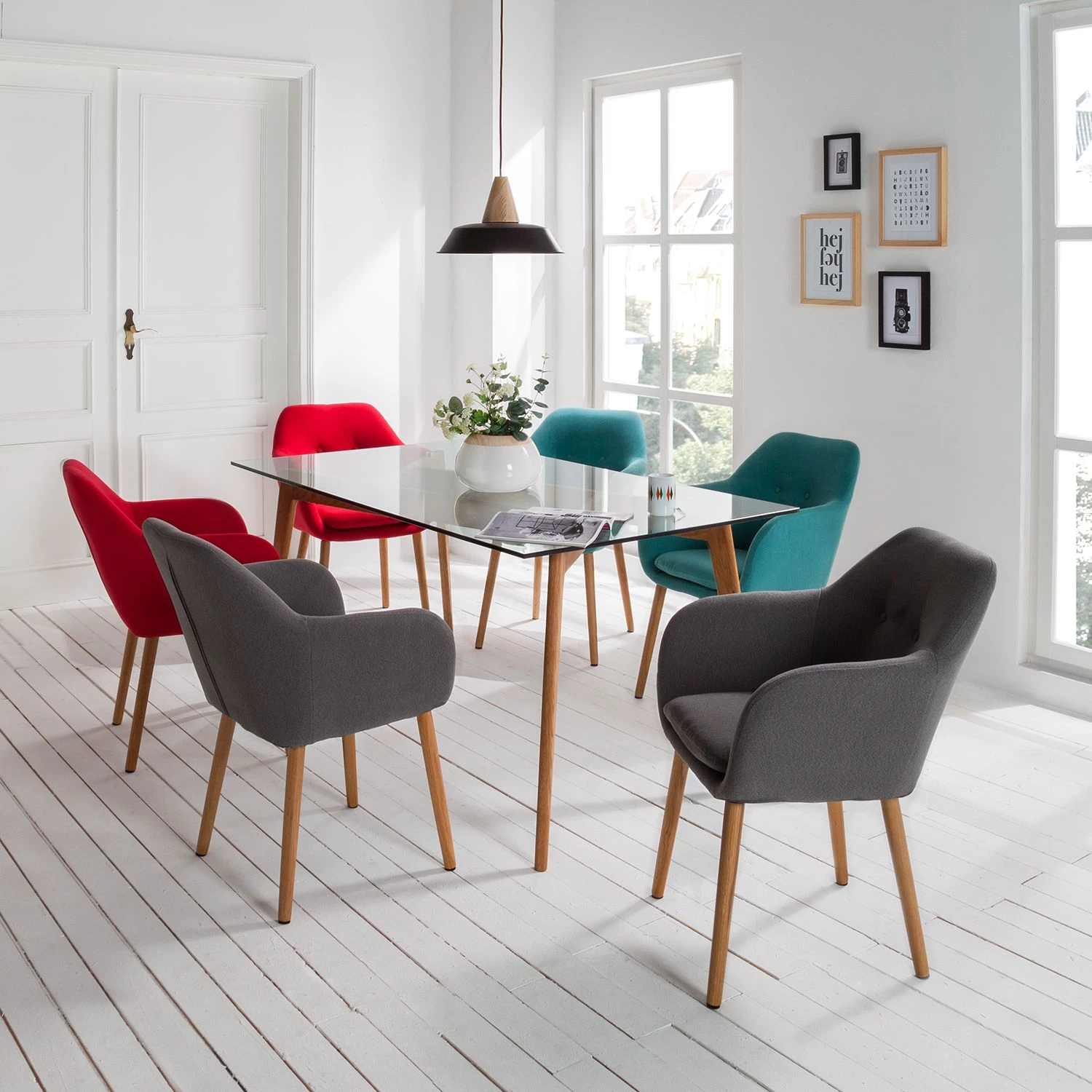 Mørteens Chaise à accoudoirs Bolands - Gris clair / Chêne 2 Mørteens Chaise à accoudoirs Bolands - Gris clair / Chêne – Image 2