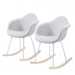 Norrwood Rocking chair Kevya II (lot de 2) - Tissu / Frêne massif - Gris clair / Frêne