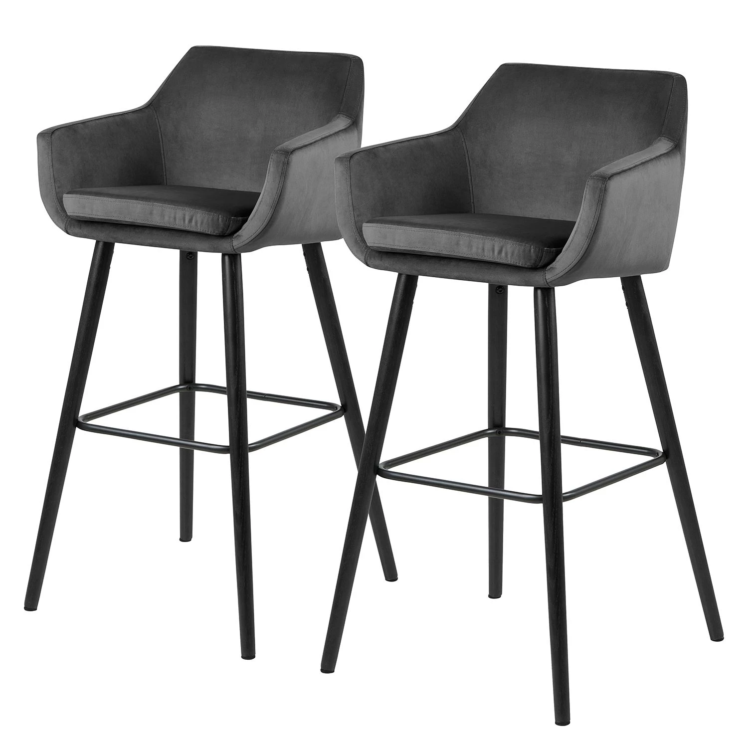 Mørteens Chaises de bar Nicholas III - Velours / Chêne massif - Noir - Gris foncé - Lot de 2 1 Mørteens Chaises de bar Nicholas III - Velours / Chêne massif - Noir - Gris foncé - Lot de 2