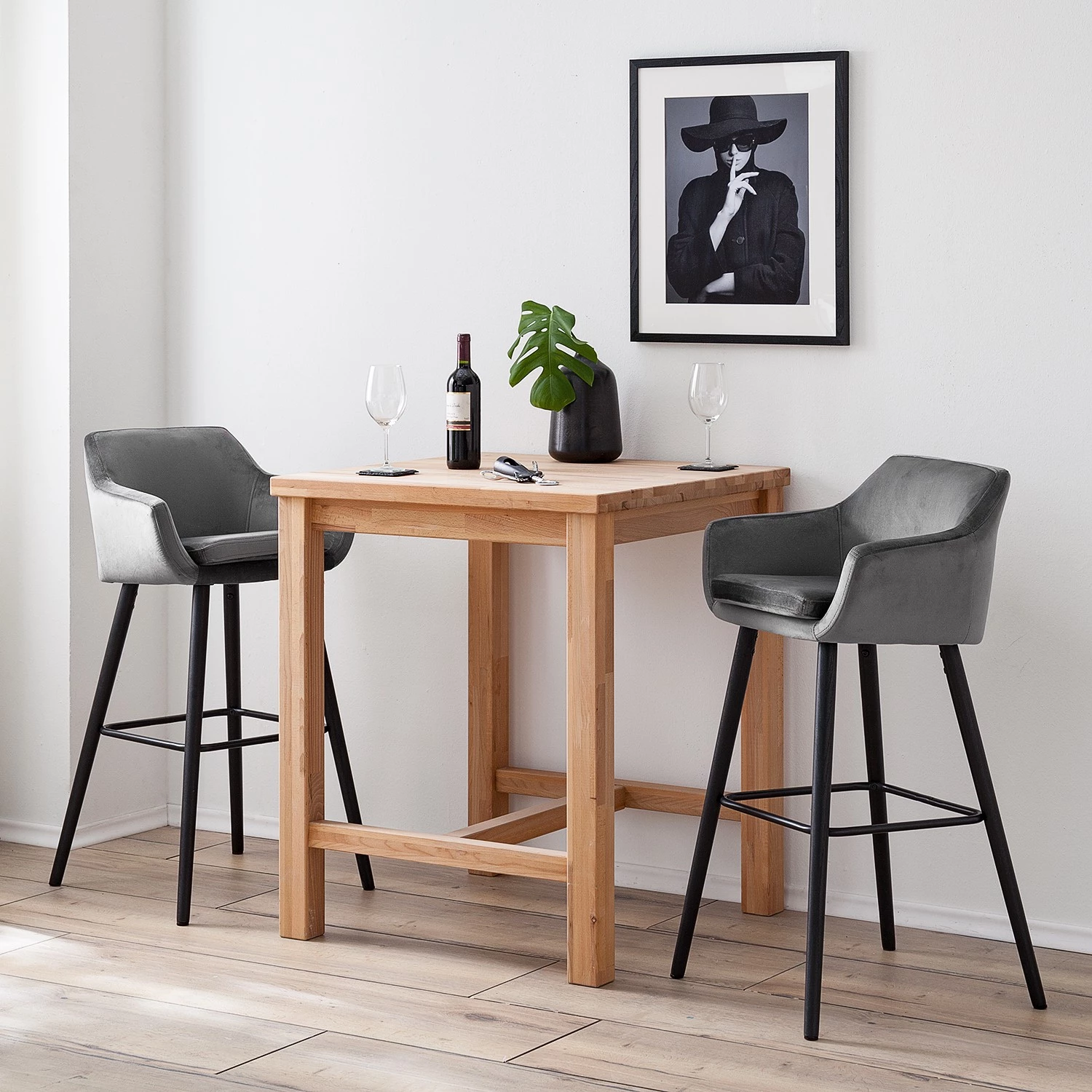 Mørteens Chaises de bar Nicholas III - Velours / Chêne massif - Noir - Gris foncé - Lot de 2 2 Mørteens Chaises de bar Nicholas III - Velours / Chêne massif - Noir - Gris foncé - Lot de 2 – Image 2