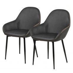 Ars manufacti Chaises à accoudoirs Kia (lot de 2) - Imitation cuir / Métal - Gris foncé / Noir