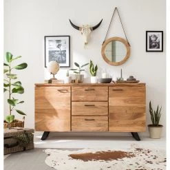 Ars Natura Buffet Vardo - Acacia massif / Métal - Acacia / Noir -ÉcoMaison Soldes 1000166791 191030 08503100002 MOOD DETAILS P000000001000166791 mood