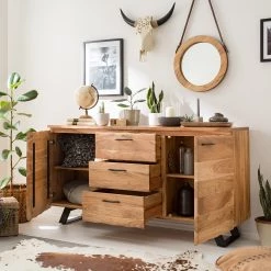 Ars Natura Buffet Vardo - Acacia massif / Métal - Acacia / Noir -ÉcoMaison Soldes 1000166791 191030 08503100003 MOOD DETAILS P000000001000166791 mood