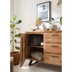 Ars Natura Buffet Vardo - Acacia massif / Métal - Acacia / Noir -ÉcoMaison Soldes 1000166791 191030 08503100006 MOOD DETAILS P000000001000166791 mood