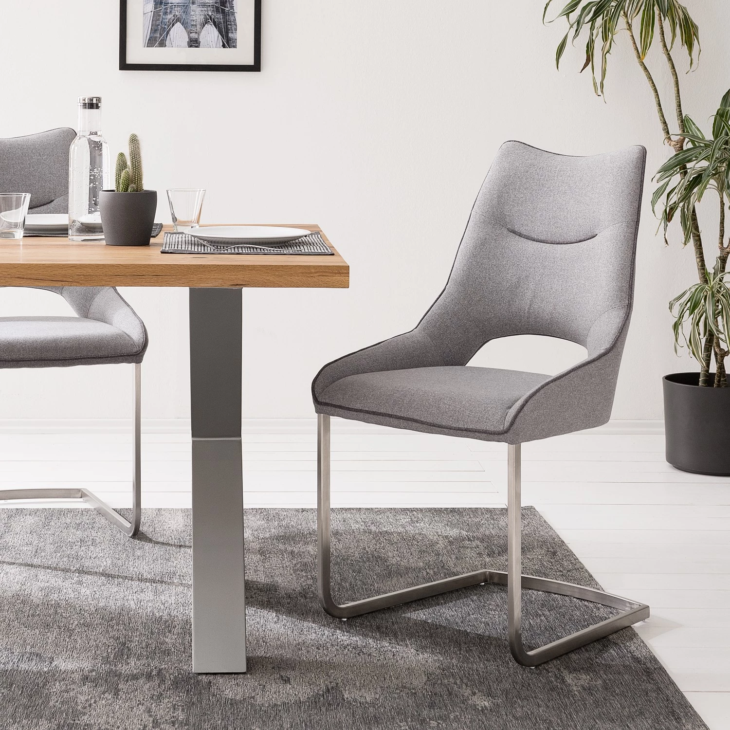 Fredriks Chaises cantilever Nidri (lot de 2) - Tissage à plat / Acier inoxydable - Gris clair 2 Fredriks Chaises cantilever Nidri (lot de 2) - Tissage à plat / Acier inoxydable - Gris clair – Image 2