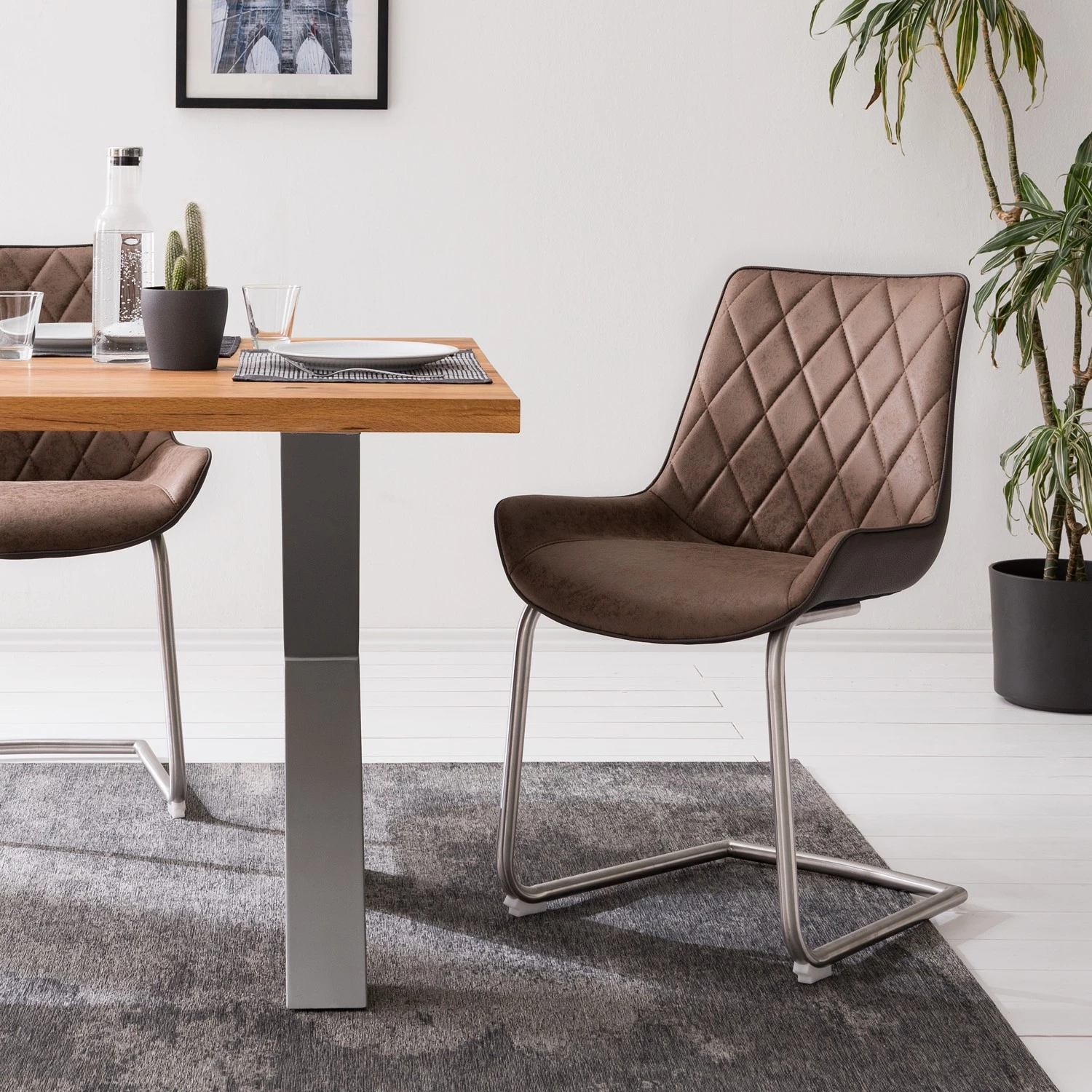 Fredriks Chaises cantilever Saval III (lot de 2) - Imitation cuir / Acier inoxydable - Marron vintage 2 Fredriks Chaises cantilever Saval III (lot de 2) - Imitation cuir / Acier inoxydable - Marron vintage – Image 2