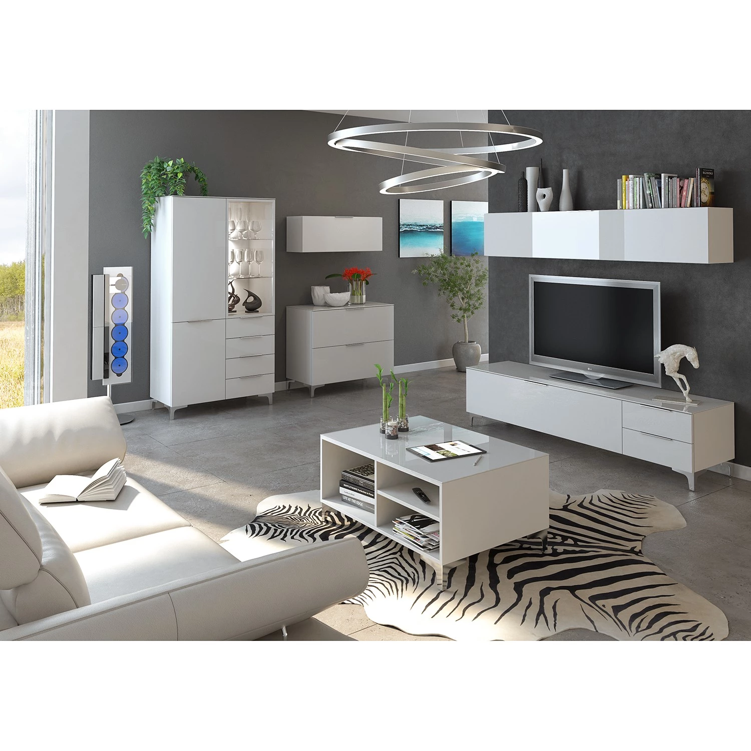 Maja Möbel Meuble murale Shino I - Verre blanc / Blanc - Largeur : 180 cm 3 Maja Möbel Meuble murale Shino I - Verre blanc / Blanc - Largeur : 180 cm – Image 3