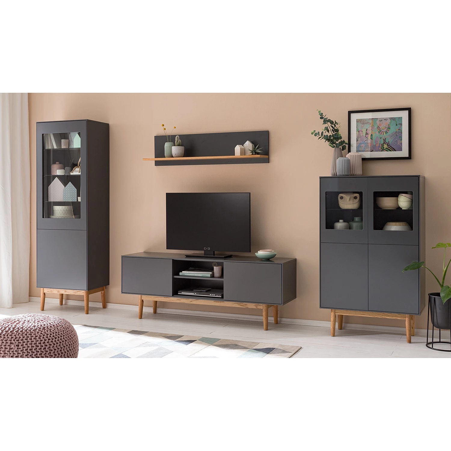 Mørteens Vitrine Lindholm - Partiellement en chêne massif - Gris mat 2 Mørteens Vitrine Lindholm - Partiellement en chêne massif - Gris mat – Image 2