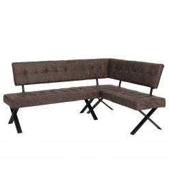 Loftscape Banquette d’angle Clyde - Microfibre / Acier - Gris vintage / Noir - Marron vintage - Angle à droite (vu de face)