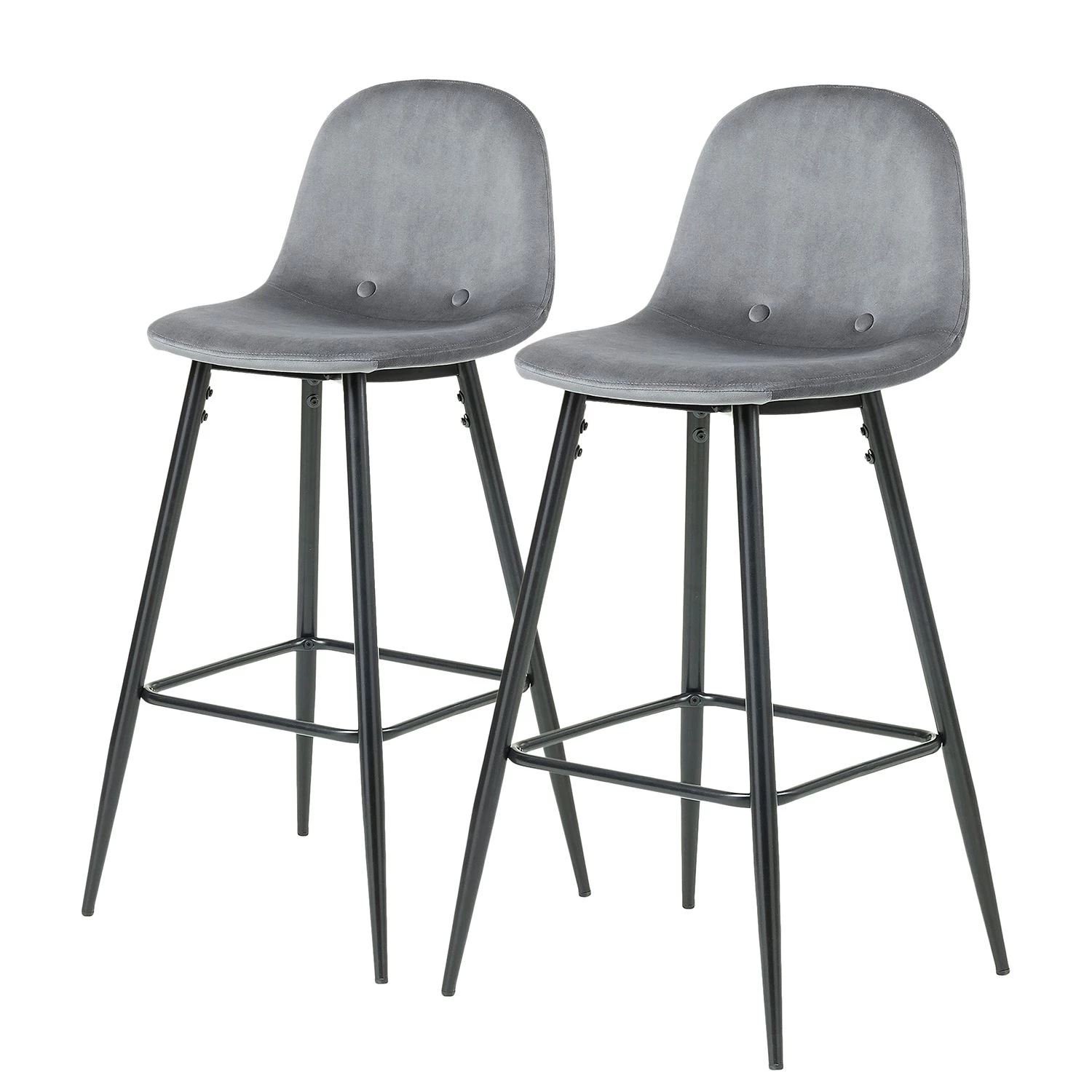 Jack & Alice Chaise de bar Sendo (lot de 2) - Velours/ Métal - Gris / Noir 1 Jack & Alice Chaise de bar Sendo (lot de 2) - Velours/ Métal - Gris / Noir