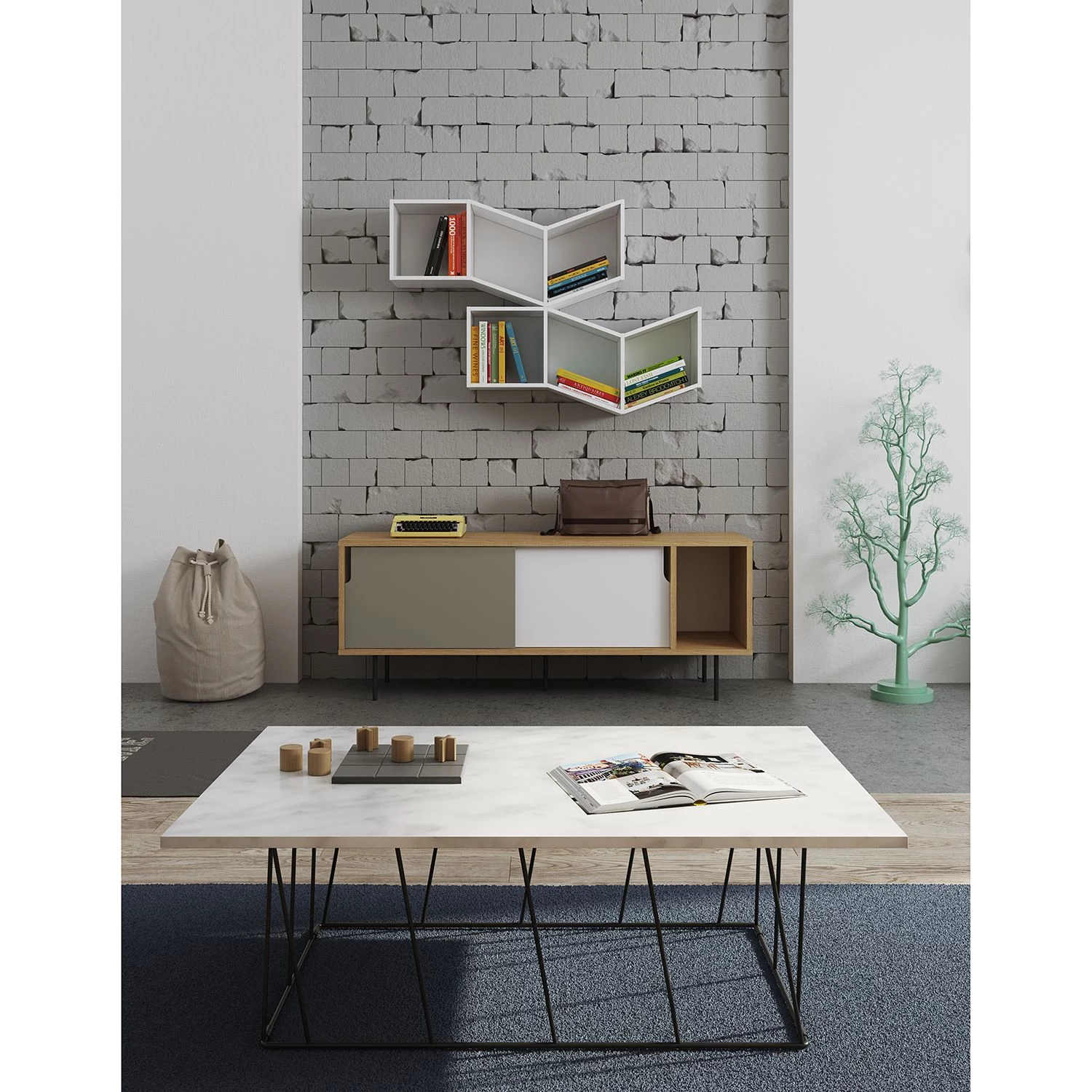 Temahome Buffet Noa II - Blanc / Gris minéral - Chêne 2 Temahome Buffet Noa II - Blanc / Gris minéral - Chêne – Image 2