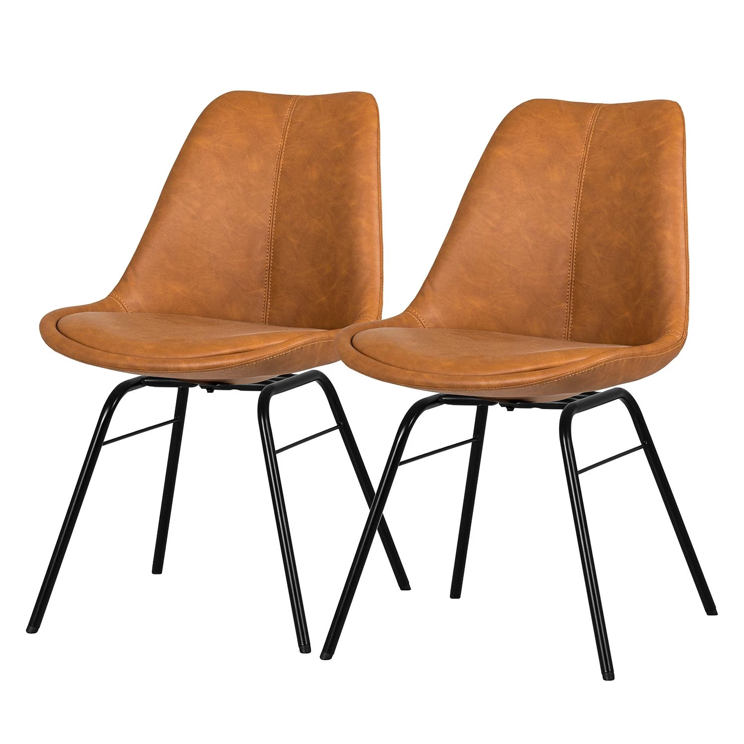 Tenzo Chaises Gina VII (lot de 2) - Imitation cuir / Métal - Cognac vintage / Noir 1 Tenzo Chaises Gina VII (lot de 2) - Imitation cuir / Métal - Cognac vintage / Noir