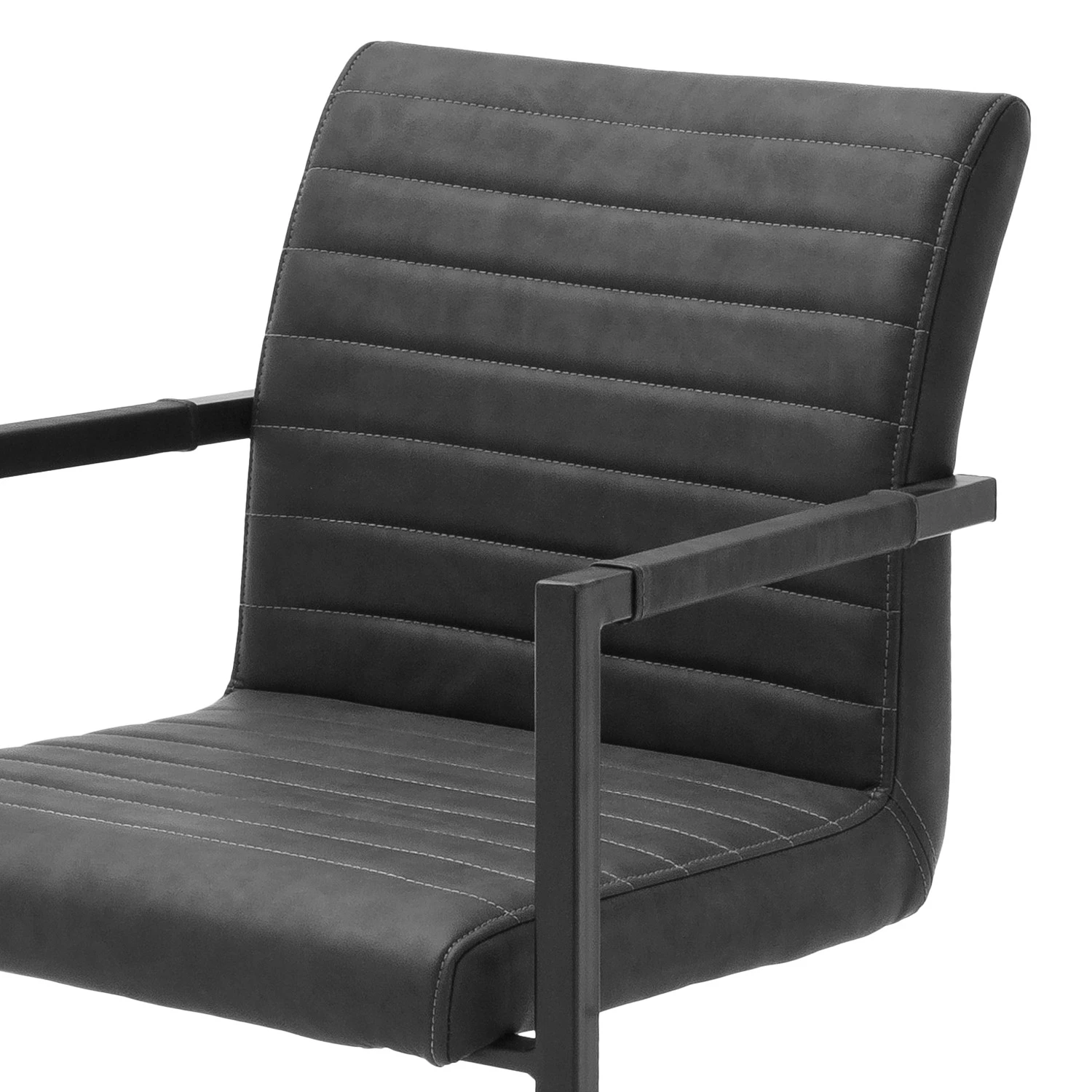 Ars manufacti Chaise à accoudoirs Finga I - Imitation cuir / Acier - Noir mat - Cuir synthétique Kasai: Gris - Noir 5 Ars manufacti Chaise à accoudoirs Finga I - Imitation cuir / Acier - Noir mat - Cuir synthétique Kasai: Gris - Noir – Image 5