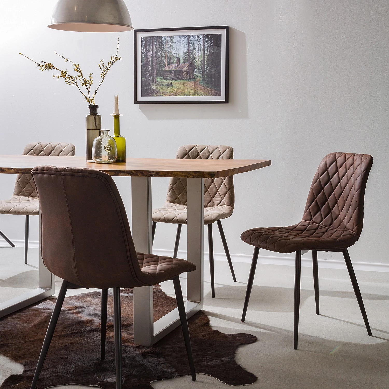 Ars manufacti Chaise capitonnée Tervo - microfibre / Acier - Microfibre Colby: Marron foncé vintage - Lot de 2 2 Ars manufacti Chaise capitonnée Tervo - microfibre / Acier - Microfibre Colby: Marron foncé vintage - Lot de 2 – Image 2