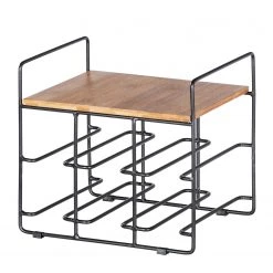 WENKO Range-bouteilles Loft I - Bambou massif / Acier inoxydable - Bambou / Noir