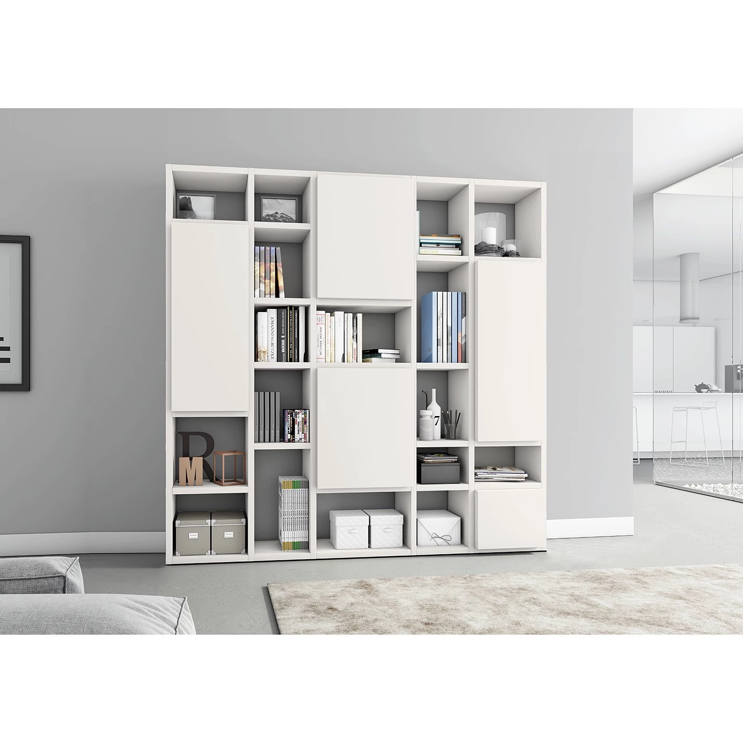 Loftscape Bibliothèque Emporior VII - Blanc crème - Largeur : 224 cm 1 Loftscape Bibliothèque Emporior VII - Blanc crème - Largeur : 224 cm