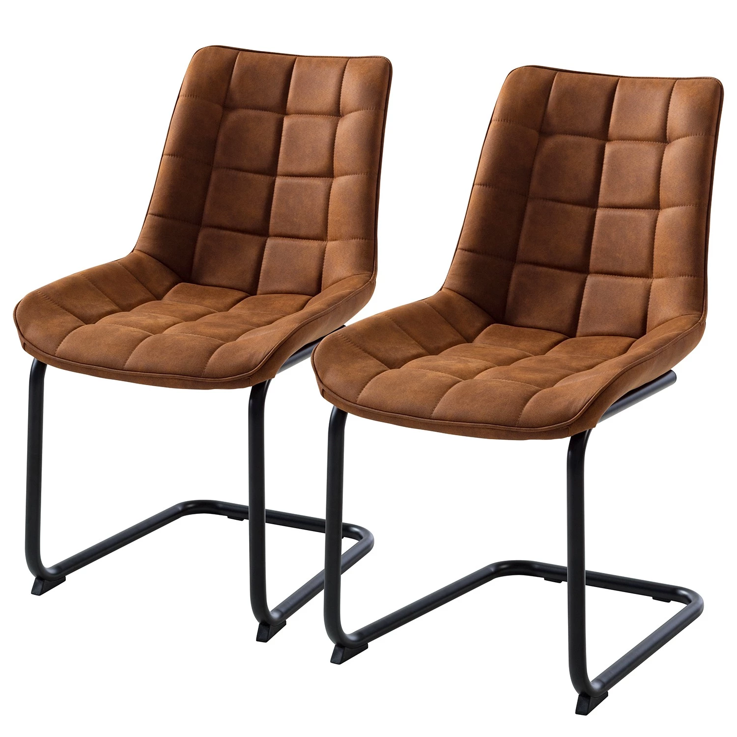 Fredriks Chaise cantilever Kemmel - Microfibre / Métal - Noir - Cognac - Lot de 2 1 Fredriks Chaise cantilever Kemmel - Microfibre / Métal - Noir - Cognac - Lot de 2