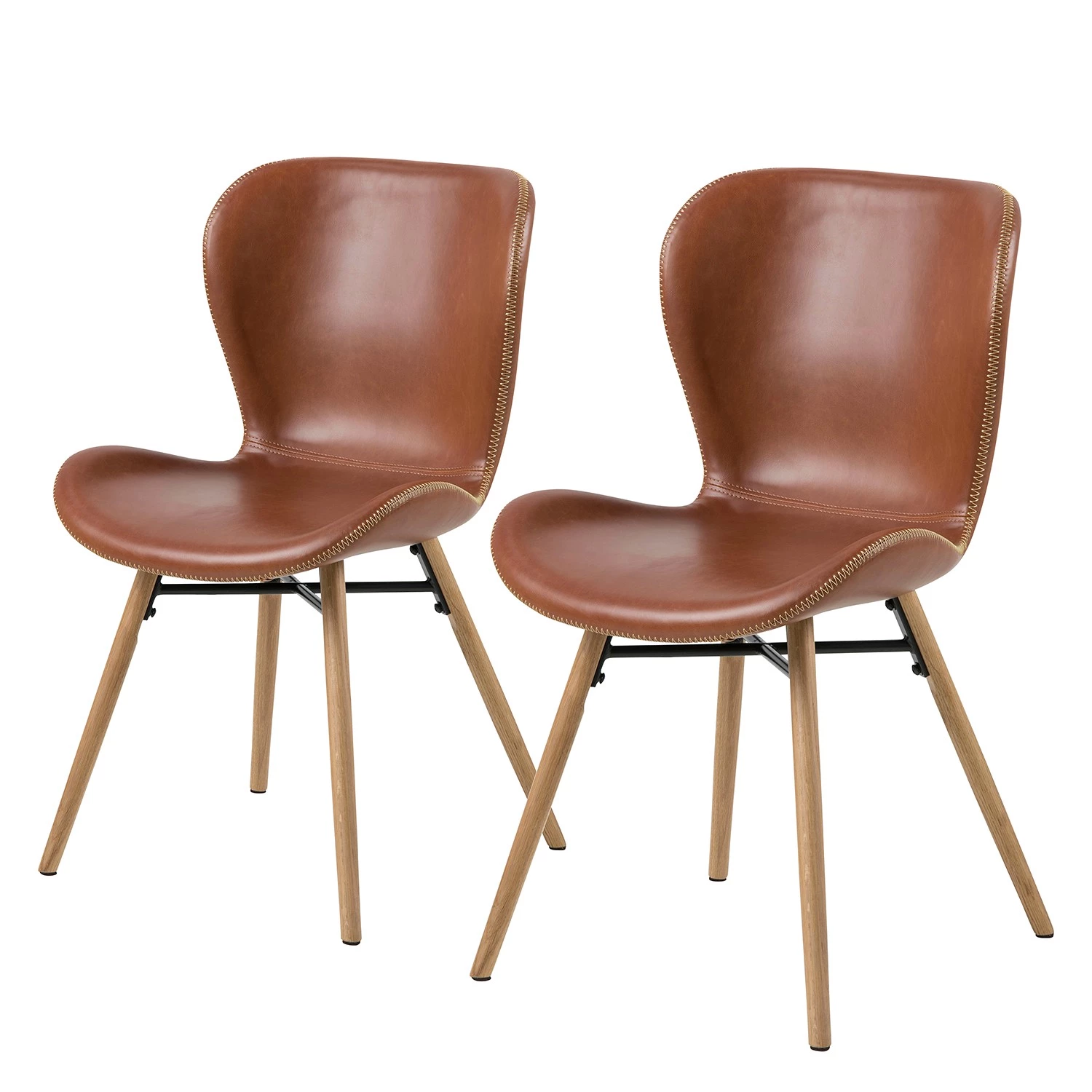Mørteens Chaises Livaras IV - Imitation cuir / Chêne massif - Marron vintage - Lot de 2 1 Mørteens Chaises Livaras IV - Imitation cuir / Chêne massif - Marron vintage - Lot de 2