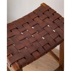 Ars manufacti Tabouret de bar Bourbourg - Cuir tressé / Teck massif - marron cognac / Teck -ÉcoMaison Soldes 1000183943 200610 06204300002 DETAILS P000000001000183943