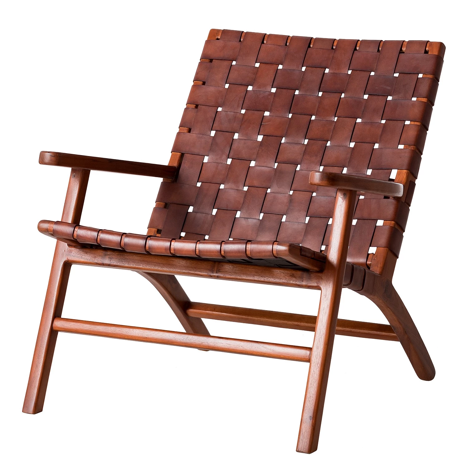 Ars manufacti Fauteuil design Bourbourg - Cuir tressé / Teck massif - marron cognac / Teck 1 Ars manufacti Fauteuil design Bourbourg - Cuir tressé / Teck massif - marron cognac / Teck