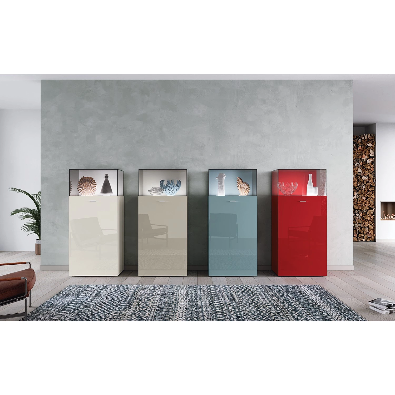 Now! by hülsta Vitrine now no. 14 - Bleu pétrole brillant - Butoir à droite 2 Now! by hülsta Vitrine now no. 14 - Bleu pétrole brillant - Butoir à droite – Image 2