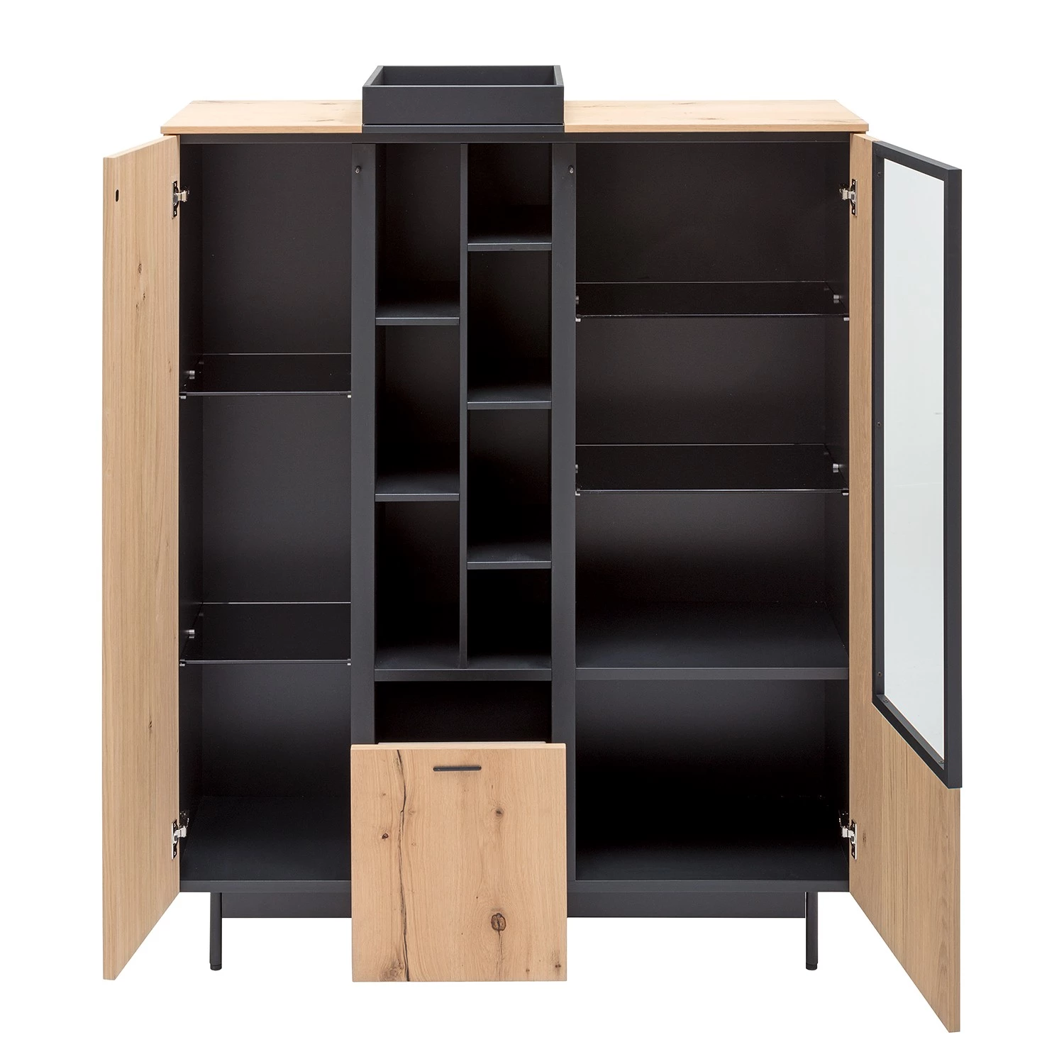 GWINNER Buffet haut Style - Placage en bois véritable / Métal - Chêne / Anthracite 7 GWINNER Buffet haut Style - Placage en bois véritable / Métal - Chêne / Anthracite – Image 7