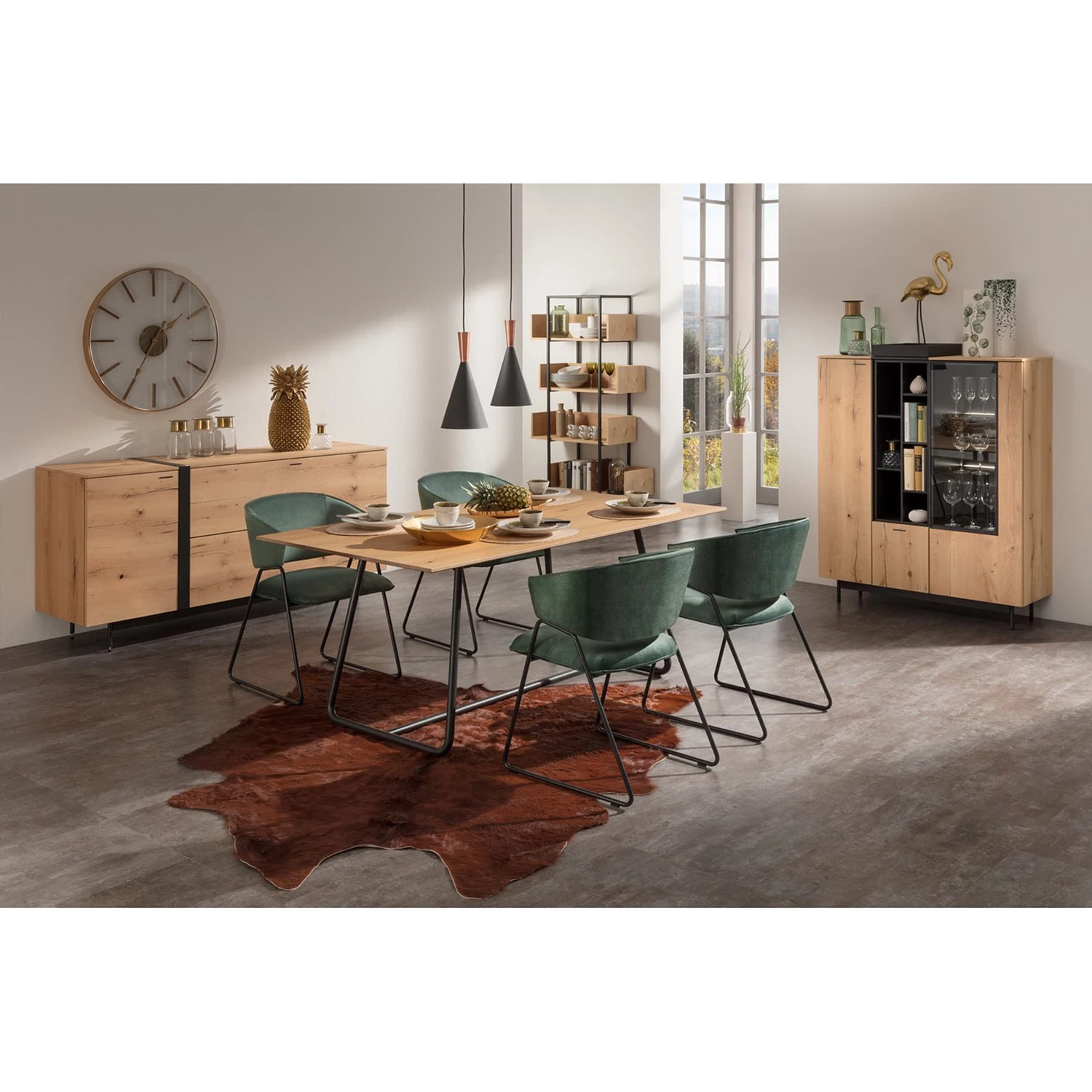 GWINNER Buffet haut Style - Placage en bois véritable / Métal - Chêne / Anthracite 4 GWINNER Buffet haut Style - Placage en bois véritable / Métal - Chêne / Anthracite – Image 4