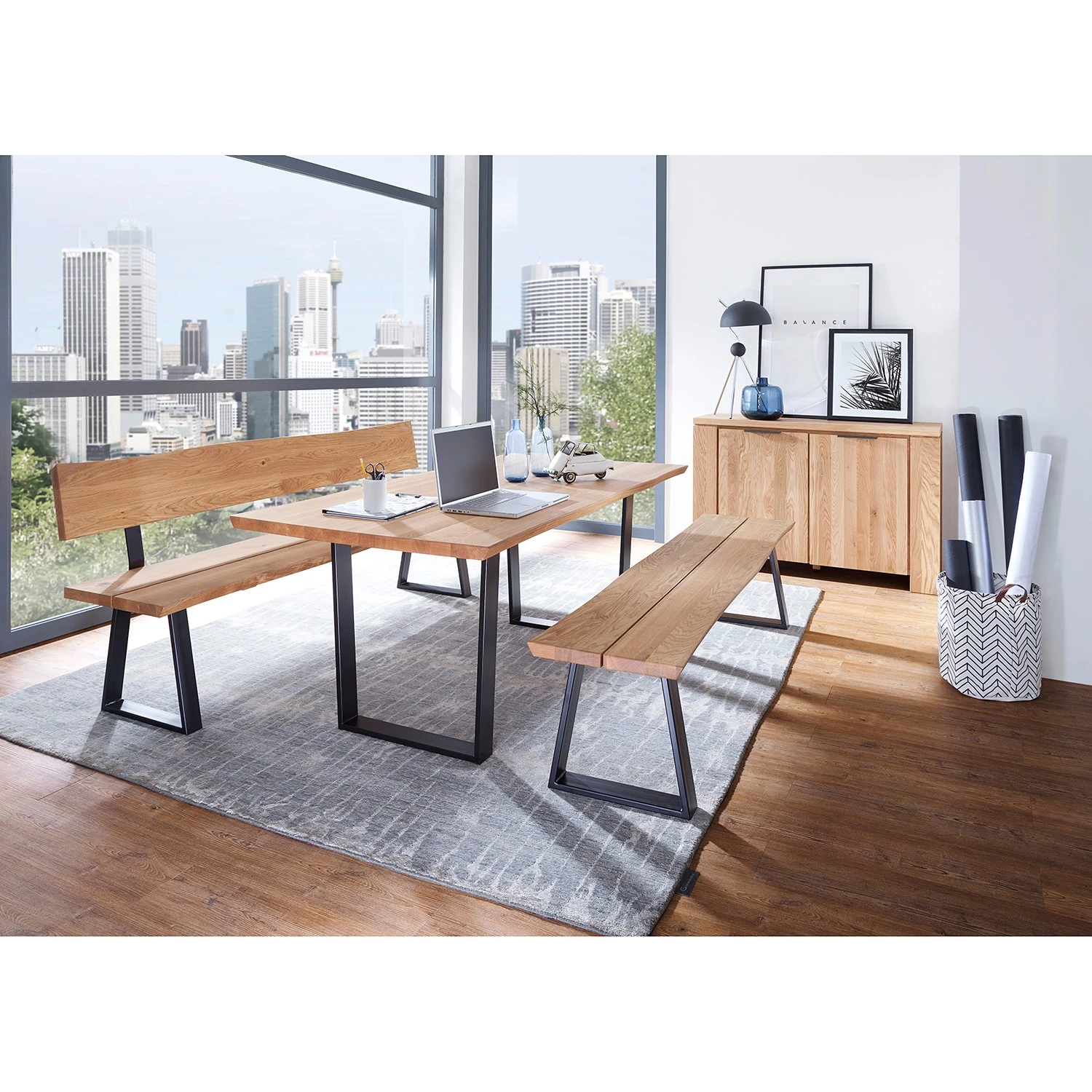 Schösswender Banc avec dossier Oviedo IV - Chêne sauvage massif / Métal - Chêne sauvage / Noir - Largeur : 200 cm 2 Schösswender Banc avec dossier Oviedo IV - Chêne sauvage massif / Métal - Chêne sauvage / Noir - Largeur : 200 cm – Image 2