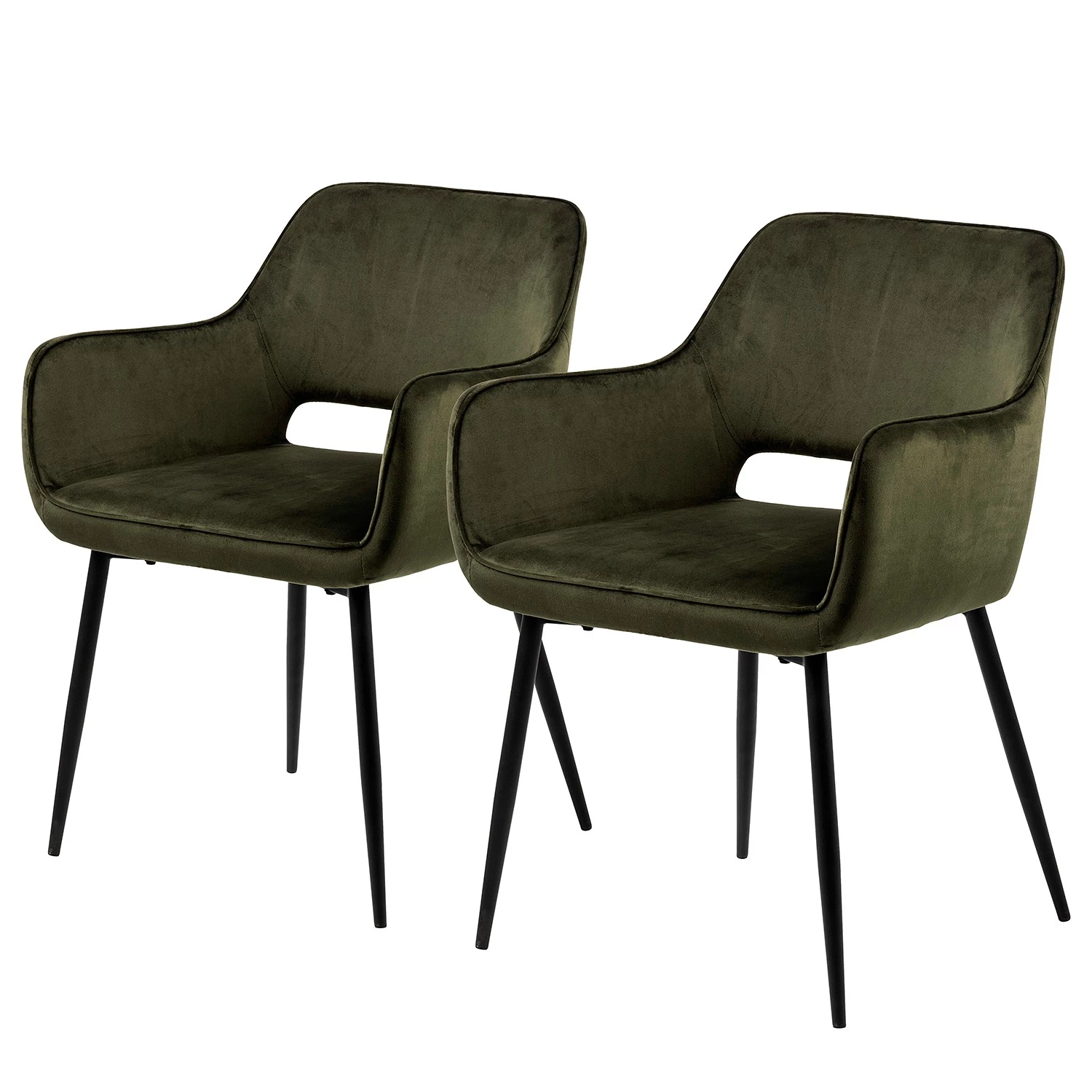 Mørteens Chaises à accoudoirs Rivanna - Velours/ Métal - Vert olive / Noir - Vert olive - Lot de 2 1 Mørteens Chaises à accoudoirs Rivanna - Velours/ Métal - Vert olive / Noir - Vert olive - Lot de 2