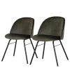 Tenzo Chaises capitonnées Ally I (lot de 2) - Velours / Métal - Tissu Vika : Kaki - Noir