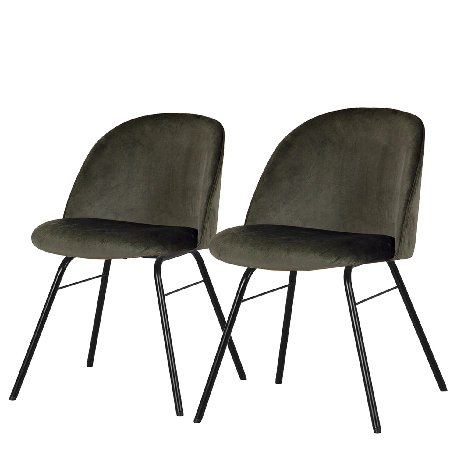 Tenzo Chaises capitonnées Ally I (lot de 2) - Velours / Métal - Tissu Vika : Kaki - Noir 1 Tenzo Chaises capitonnées Ally I (lot de 2) - Velours / Métal - Tissu Vika : Kaki - Noir