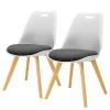 Tenzo Chaises capitonnées Gina III (lot de 2) - Tissu / Chêne massif - Blanc - Chêne clair