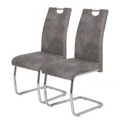 Loftscape Chaise cantilever La Paz II - Microfibre / Métal - Chrome - Gris vintage - Lot de 2
