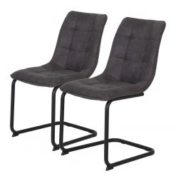 Loftscape Chaise cantilever Ewing - Microfibre / Métal - Noir - Anthracite - Lot de 2