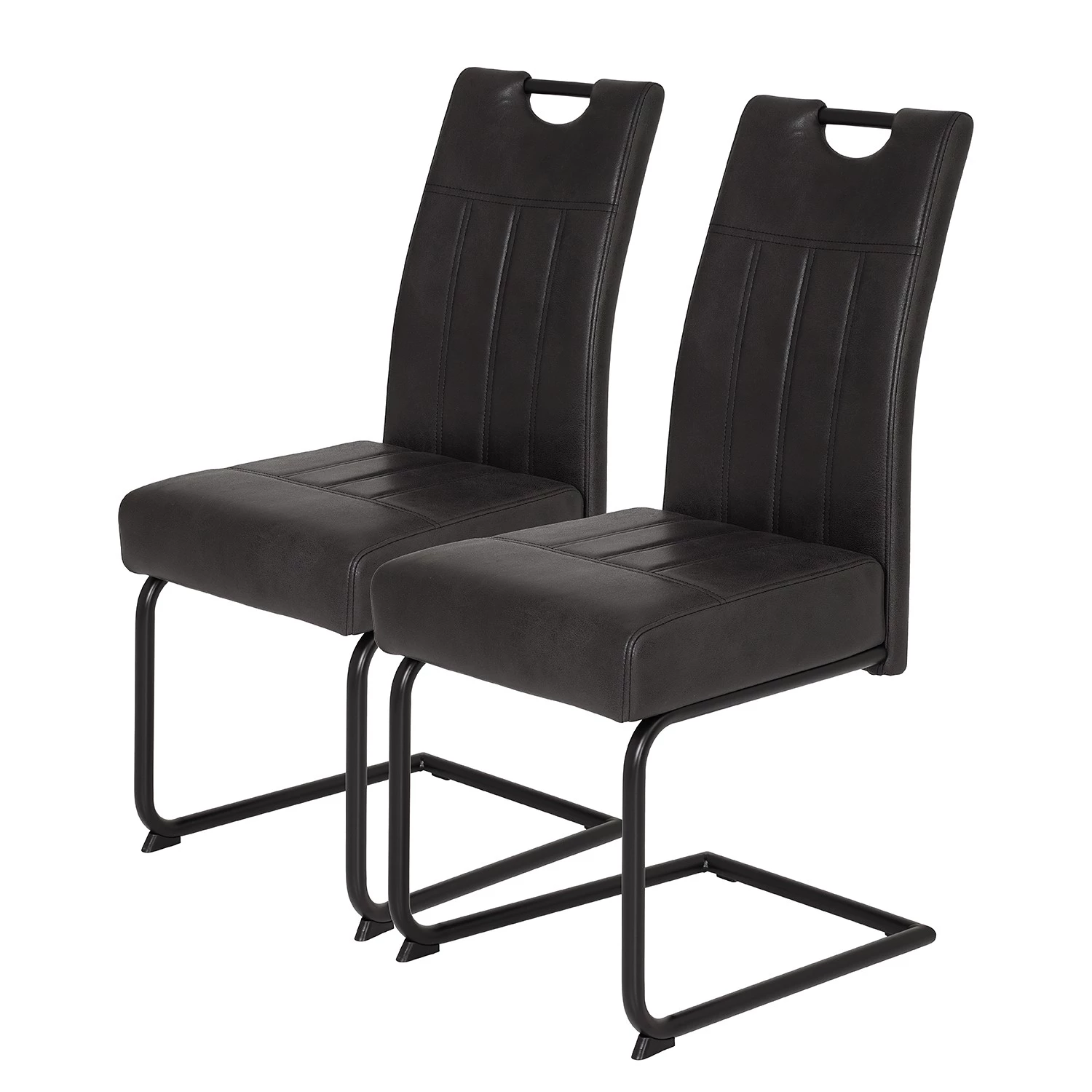Loftscape Chaises cantilever Bovina (lot de 2) - Microfibre / Métal - Noir - Noir vintage 1 Loftscape Chaises cantilever Bovina (lot de 2) - Microfibre / Métal - Noir - Noir vintage