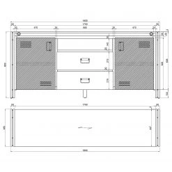 Ars manufacti Buffet Manchester V - Acacia massif / Métal - Acacia / Anthracite -ÉcoMaison Soldes 1000210963 200807 14054600022 SKETCH DETAILS P000000001000210963 sketch