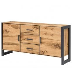 Naturoo Buffet Ironwood I - Placage en bois véritable / Métal - Chêne vieilli / Gris