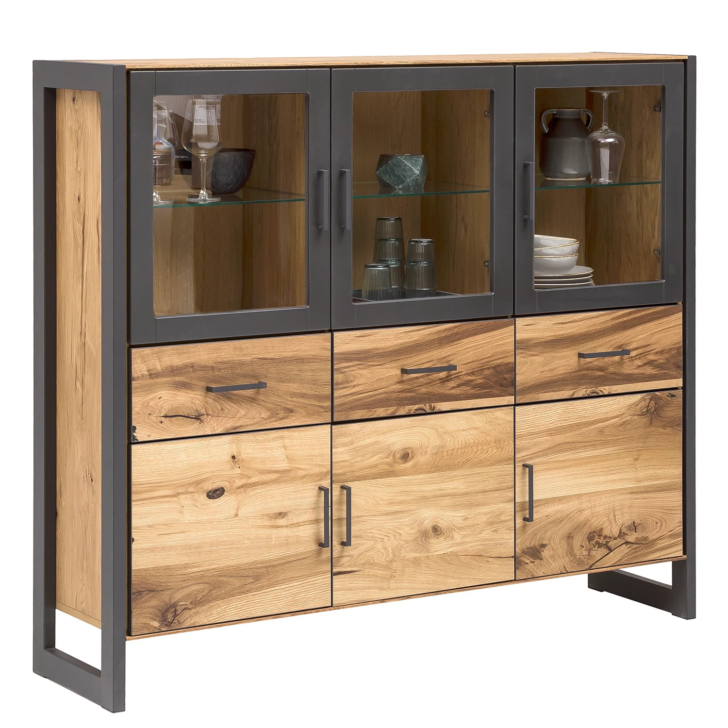 Naturoo Buffet haut Ironwood IV - Placage en bois véritable / Métal - Chêne vieilli / Gris 1 Naturoo Buffet haut Ironwood IV - Placage en bois véritable / Métal - Chêne vieilli / Gris