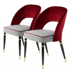 Kayoom Chaises capitonnées Courtney (lot de 2) - Velours / Partiellement en eucalyptus massif - Rouge / Doré