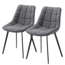 Red Living Chaises capitonnées Kellia (lot de 2) - Imitation cuir / Acier - Noir - Gris vintage