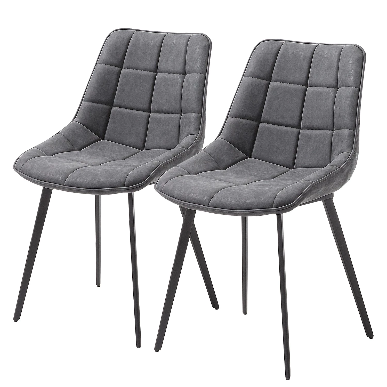 Red Living Chaises capitonnées Kellia (lot de 2) - Imitation cuir / Acier - Noir - Gris vintage 1 Red Living Chaises capitonnées Kellia (lot de 2) - Imitation cuir / Acier - Noir - Gris vintage