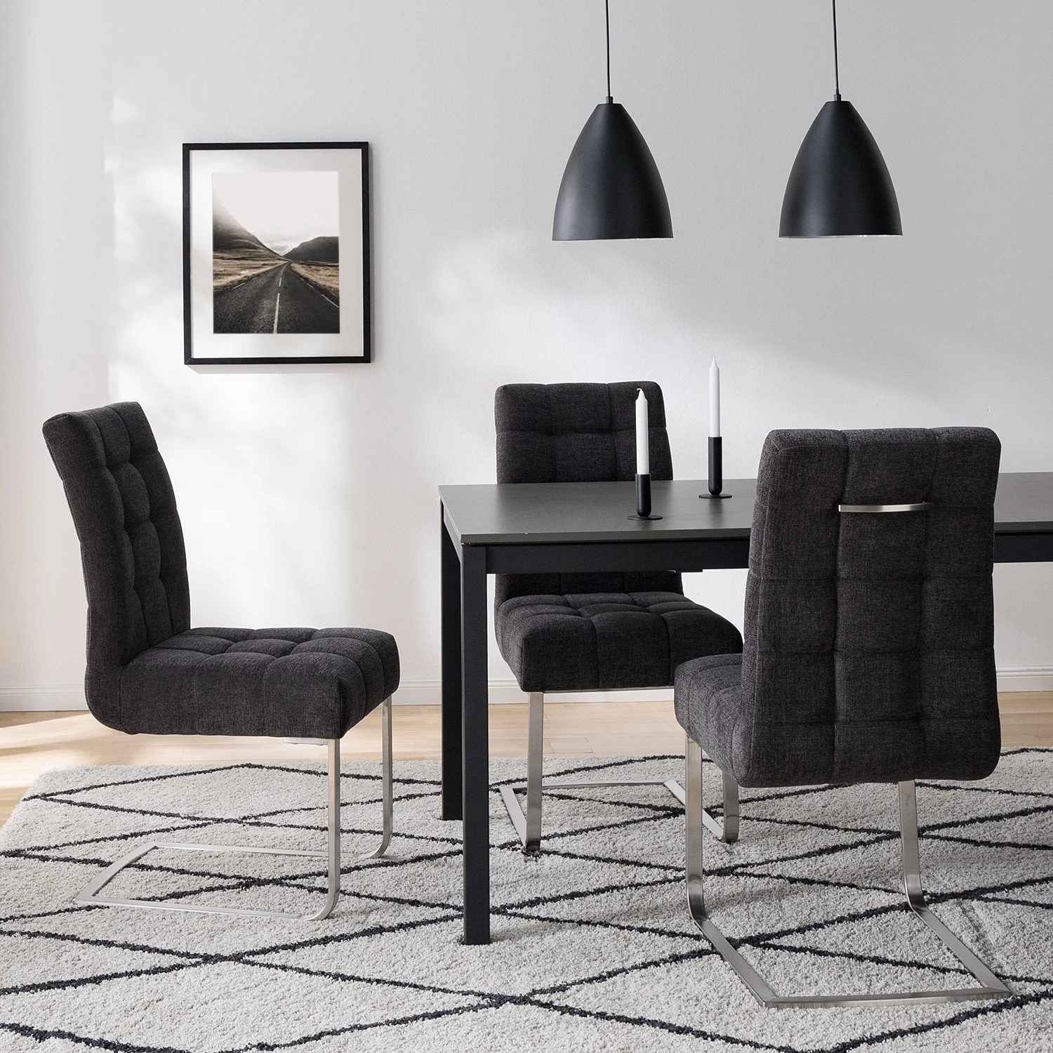 Ars manufacti Chaises cantilever Stawley I (lot de 2) - Tissage à plat / Acier inoxydable - Gris foncé / Acier inoxydable 2 Ars manufacti Chaises cantilever Stawley I (lot de 2) - Tissage à plat / Acier inoxydable - Gris foncé / Acier inoxydable – Image 2