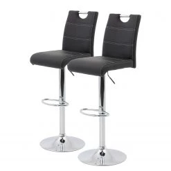 Fredriks Chaises de bar Malte (lot de 2) - Imitation cuir / Métal - Chrome - Noir