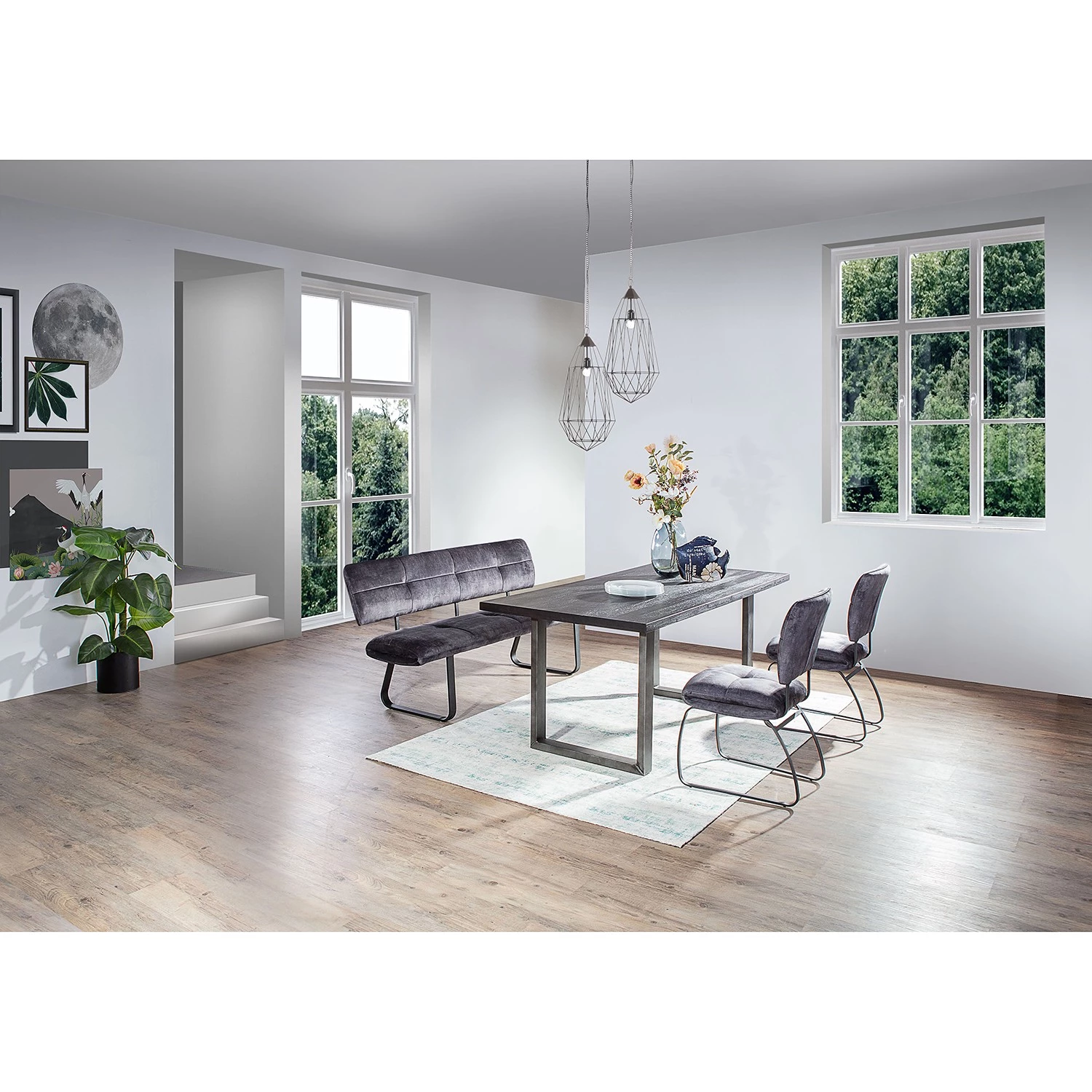 Loftscape Chaises capitonnées Mayetta (lot de 2) - Tissé à plat / Fer - Anthracite / Noir 2 Loftscape Chaises capitonnées Mayetta (lot de 2) - Tissé à plat / Fer - Anthracite / Noir – Image 2