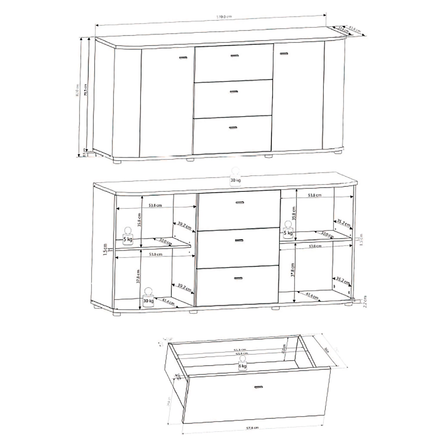 Fredriks Buffet Karlsburg - Blanc brillant / Imitation bois recyclé 9 Fredriks Buffet Karlsburg - Blanc brillant / Imitation bois recyclé – Image 9